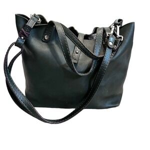 GLORIA ORTIZ‎ GREEN LEATHER CONVERTIBLE SHOULDER HAND BAG LARGE SIZE